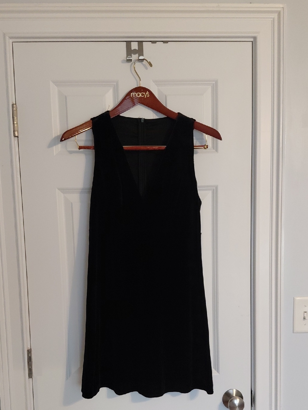 Black Velvet V-Neck Sleeveless Dress, Size M